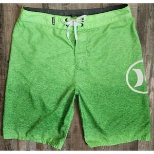Hurley Board Shorts Mens 32 Green Heathered Logo Swim Trunks Surf Beach Logo
